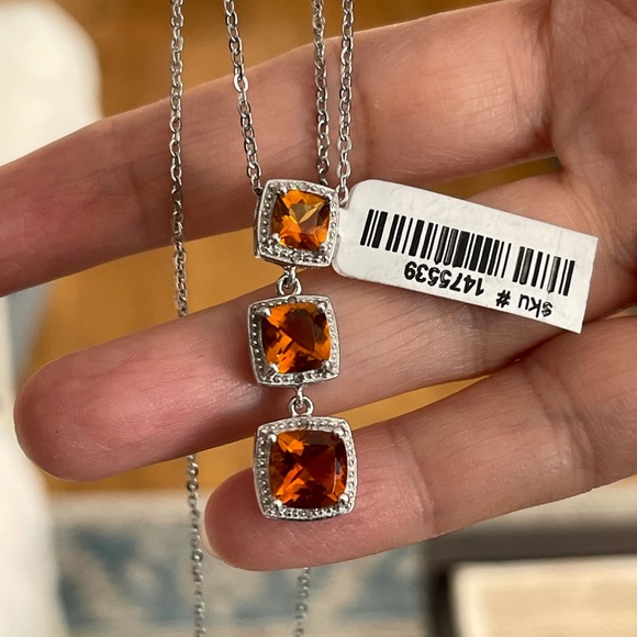 Orange citrine & diamond sterling silver pendant - Picture 12 of 13